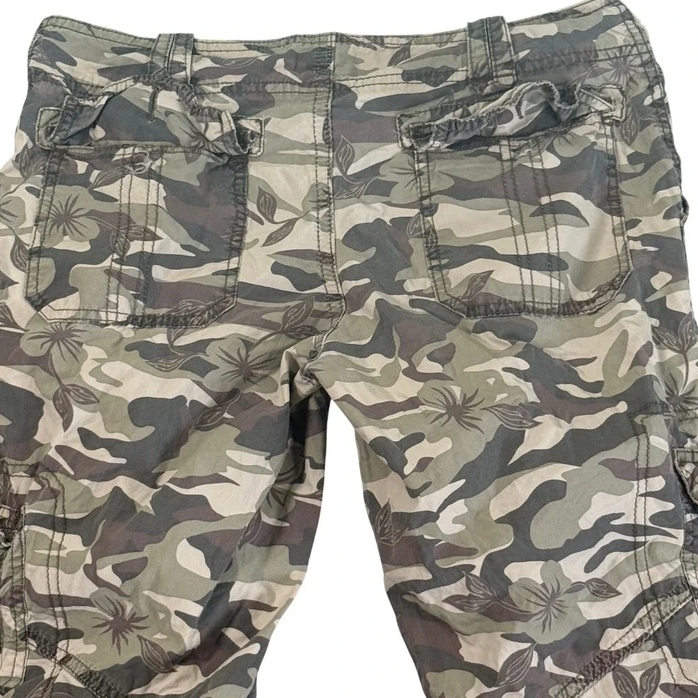 No Boundaries Camo Cargo Pants Junior 7 Floral Ruched Leg Green Cotton Y2K Style